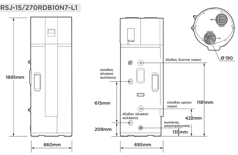 Αντλία θερμότητας ζεστού νερού Midea Combo 270 L R290 με εναλλάκτη ηλιακού